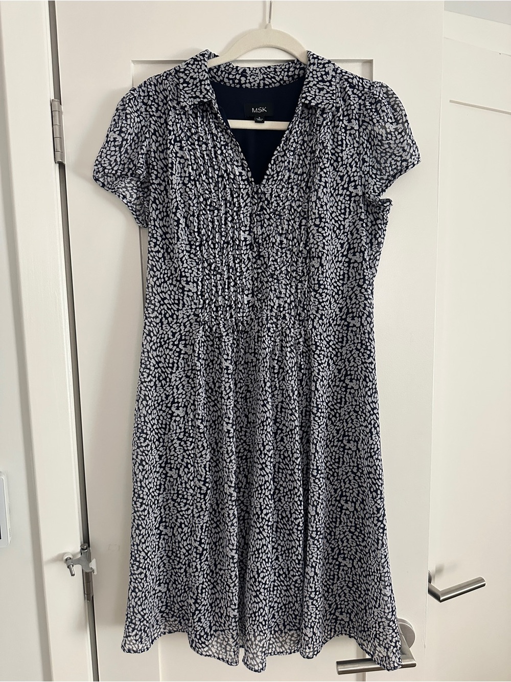 MSK Navy and White Printed Midi Dress